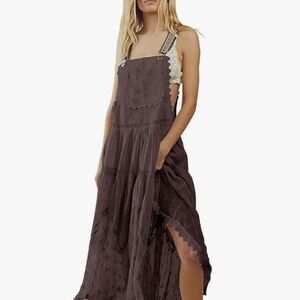 Brown Maxi Bib Overall Dress